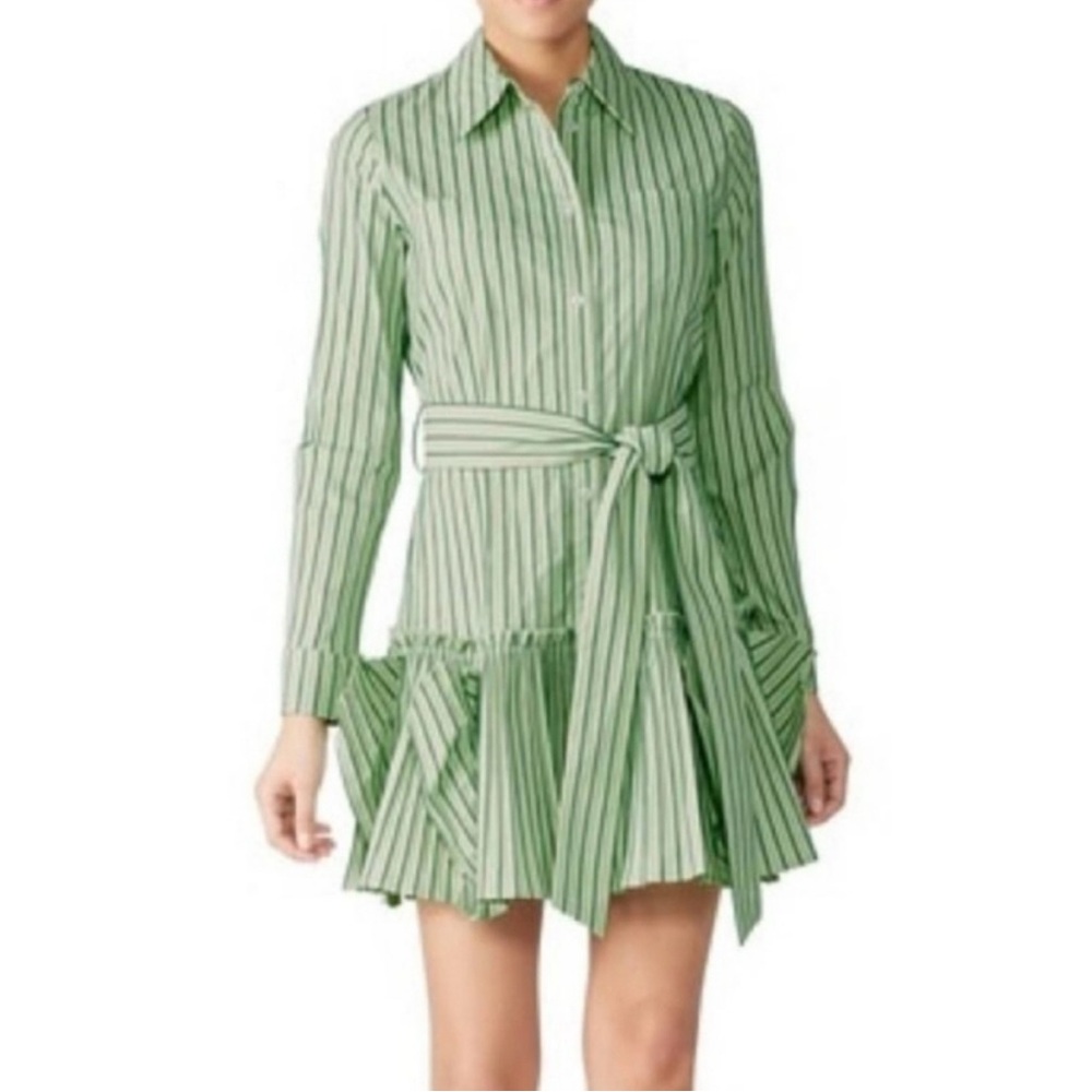 Alexis Green and White Striped Long Sleeve Shirt Dress